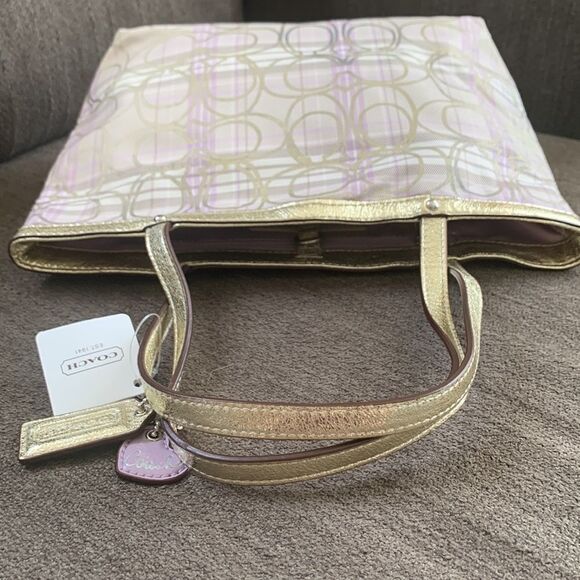 Coach tote mini gold and purple plaid NWT - Picture 5 of 12